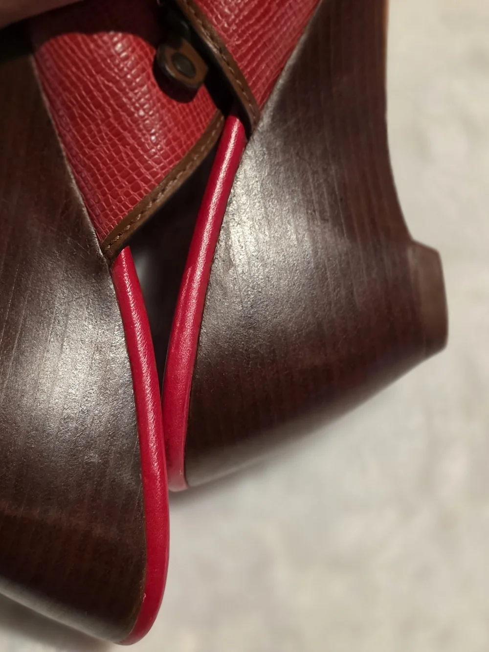 Cole Haan Red Thong Sandals with Brown Accent Straps and Stud Details - Picture 7 of 16